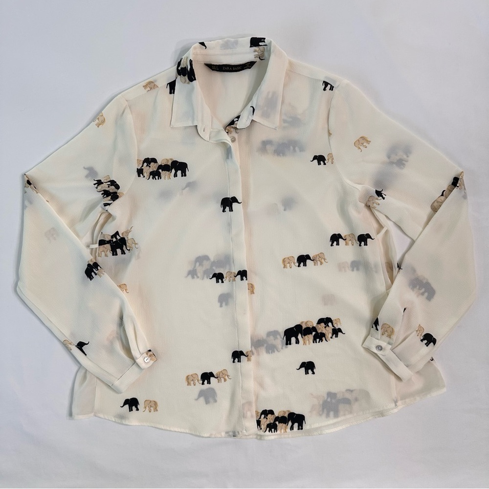 Zara Basic Elephant Print Sheer Blouse Size S